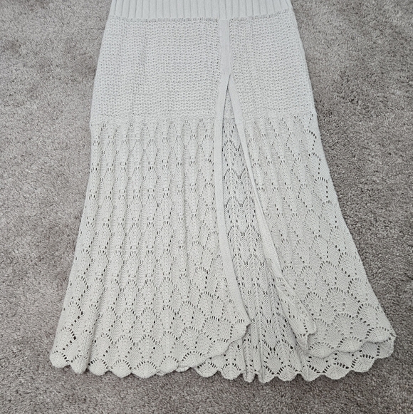 Free People Skirt XS Bari Croshet Details  Knit Column Maxi Oatmeal Front Slit - Picture 14 of 16